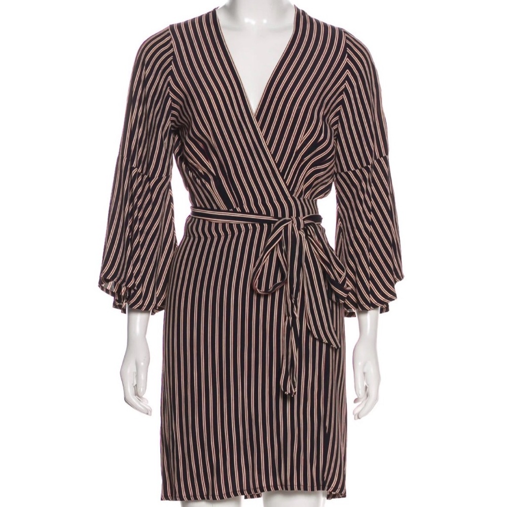 Faithfull the Brand Black Maroon and White Striped Dress